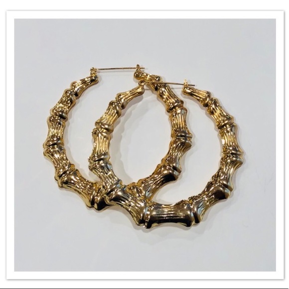 Jewelry - Gold Tone Large Bamboo Earrings
